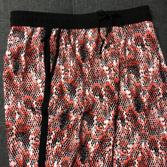 CALVIN KLEIN Snake Print Tuxedo Stripe Cropped Pants Orange Black Lightweight L - Picture 3 of 9